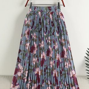 Jupe plissée longue avec motif fleuri