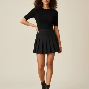 Jupe Patineuse Noire Plissée Chic Tendance