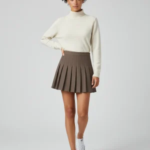 Jupe Patineuse Plissée Marron Décontractée