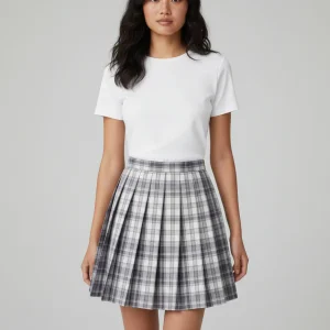 Jupe Patineuse À Carreaux Plissée Preppy