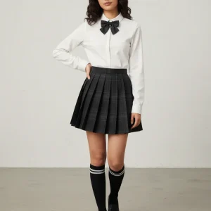 Jupe Patineuse Plaid Plissée Preppy Tendance