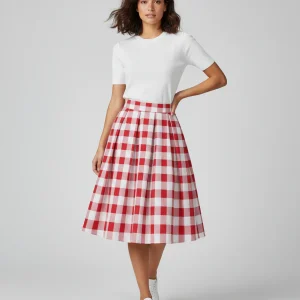 Jupe Patineuse Plissée Rouge Écossaise