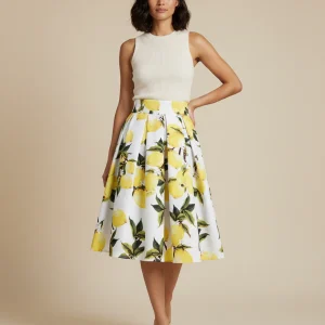 Jupe Patineuse Plissée Citrons Rétro