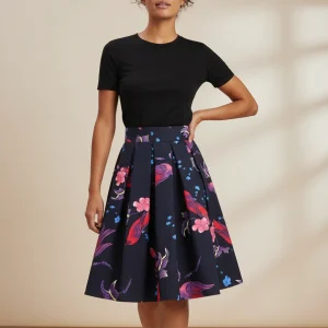 Jupe Patineuse Plissée Chic Motif Floral
