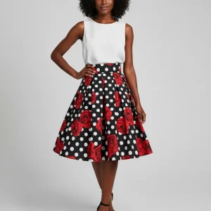 Jupe Patineuse Plissée Pois Roses