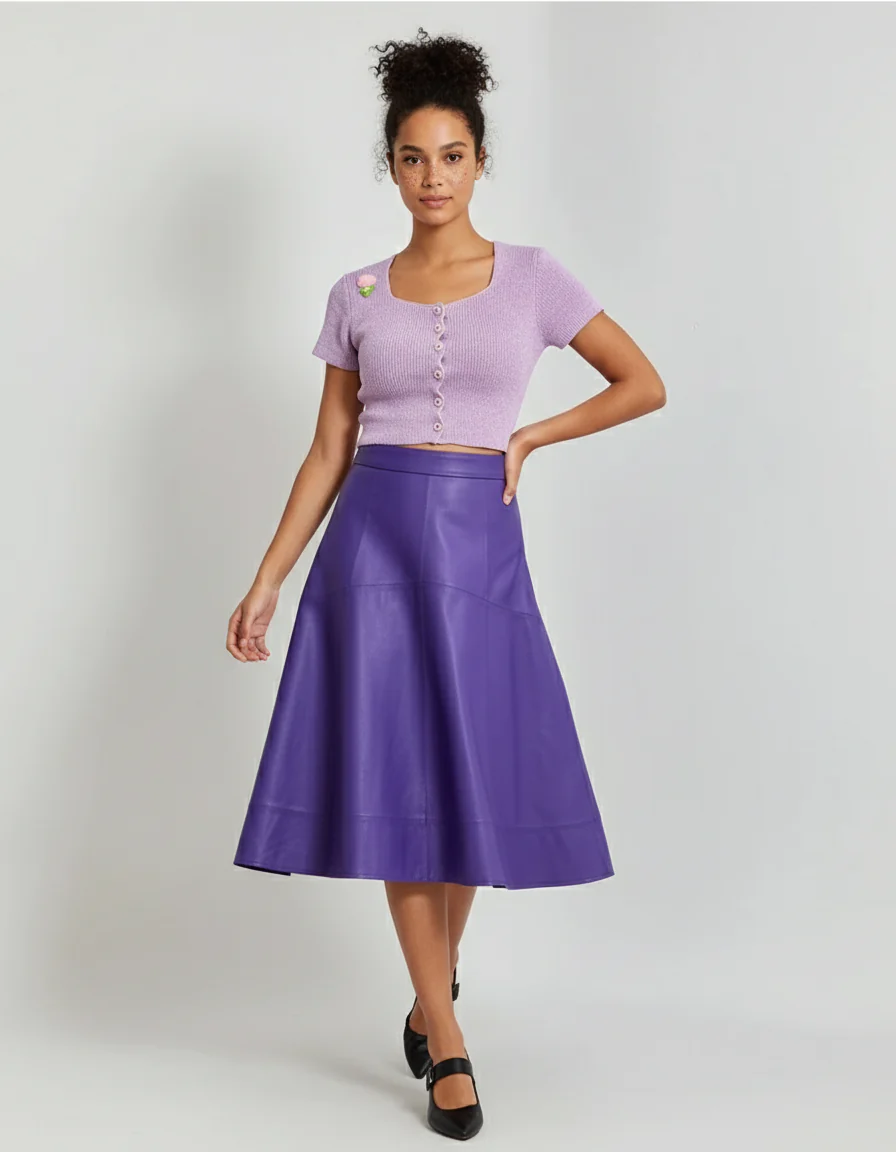 Jupe Patineuse Taille Haute Cuir
