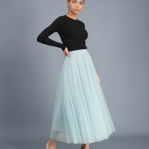 Jupe Patineuse Tulle Plissée Bleu Ciel