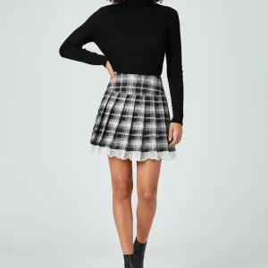Jupe Patineuse Plaid Dentelle Plissée