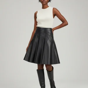 Jupe Patineuse Similicuir Structurée Chic