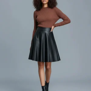 Jupe Patineuse Noire Similicuir Plissée
