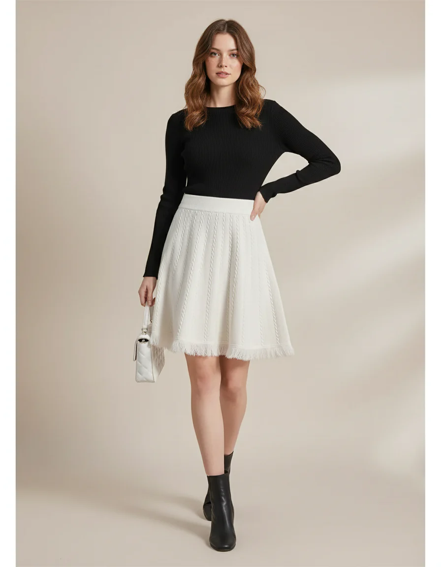 Jupe Patineuse Tricotée Franges Chic