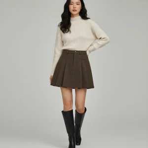 Jupe Patineuse Plissée Marron Chic