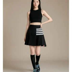 Jupe Patineuse Noire Plissée Y2K