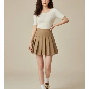 Jupe Patineuse Plissée Beige Preppy