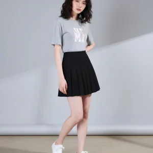 Jupe Patineuse Noire Plissée Décontractée Quotidienne