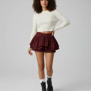 Jupe Patineuse Bordeaux Volants Fluide