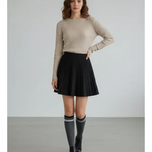 Jupe Patineuse Noire Plissée Décontractée