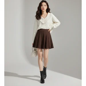 Jupe Patineuse Plissée Tricotée Décontractée