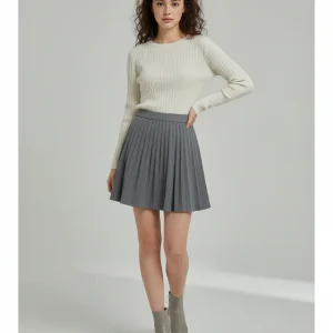 Jupe Patineuse Grise Plissée Décontractée