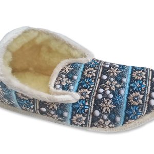 Charentaises de “l’Atelier Charentaises” – femme – “modèle Bella bleu” – semelle feutre avec protection crêpe – fourré laine – TAILLES 37 à 41