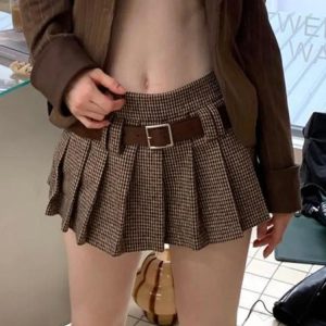 Jupe pied de poule sexy mini avec ceinture