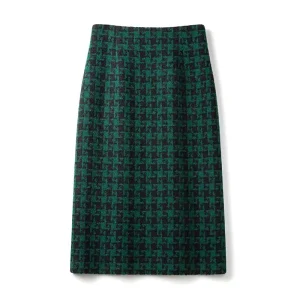 Jupe pied-de-poule vert foncé droite taille haute