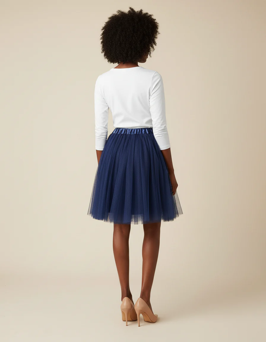 Jupe Patineuse Tulle Bleu Marine Fluide – Image 2