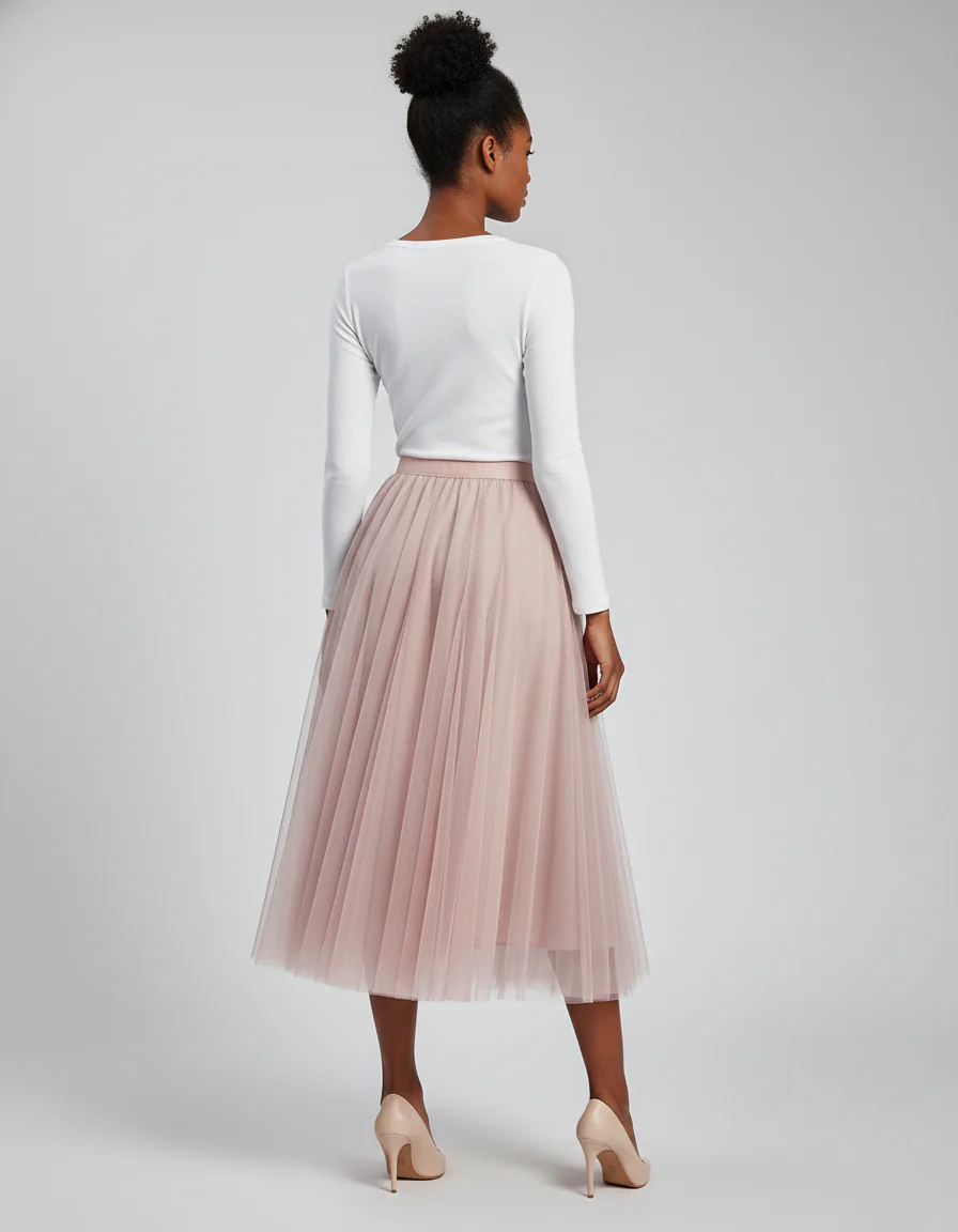 Jupe Patineuse Rose Tulle Élégante – Image 2