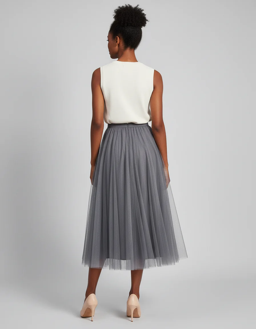 Jupe Patineuse Tulle Grise Élégante – Image 2