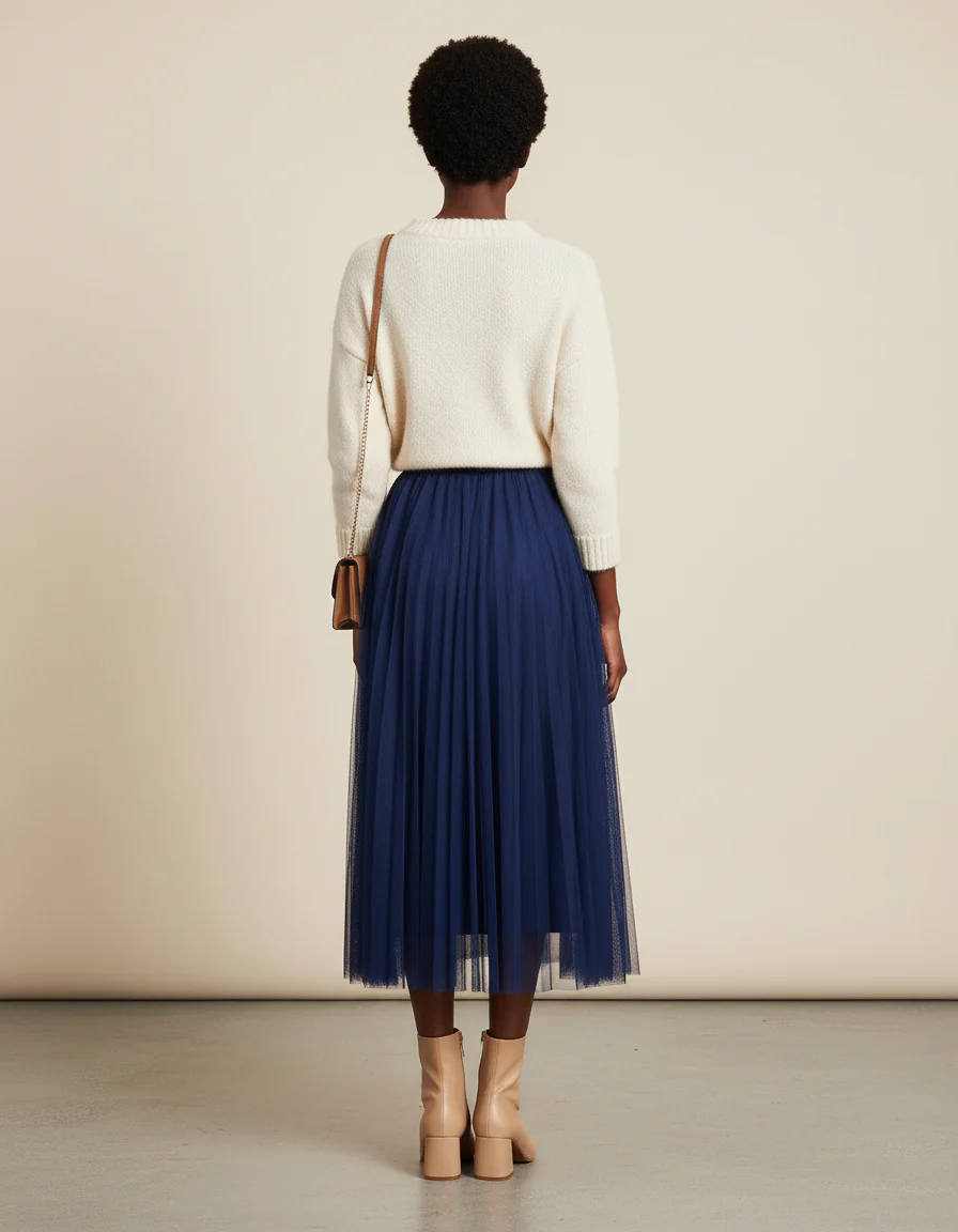 Jupe Patineuse Bleue Marine Tulle Élégante – Image 2