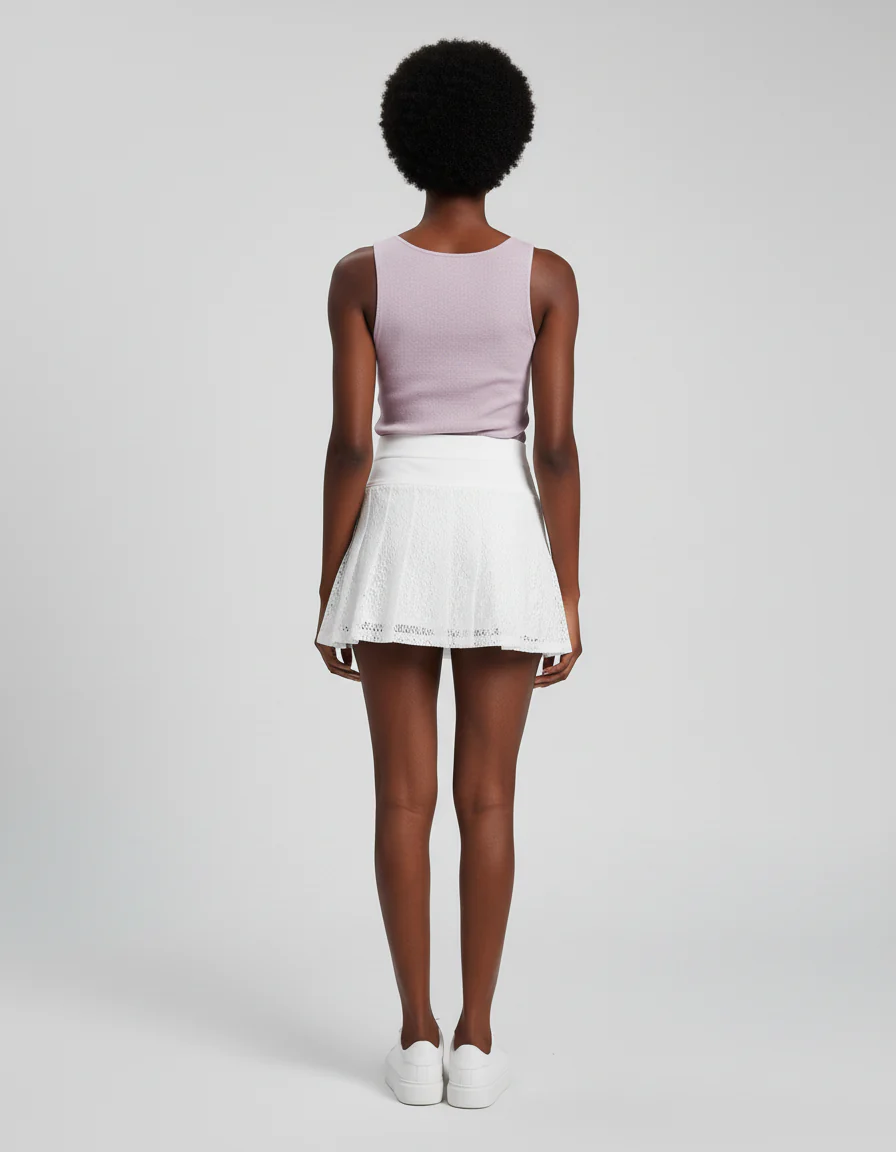 Jupe Patineuse Blanche Dentelle Plissée – Image 2
