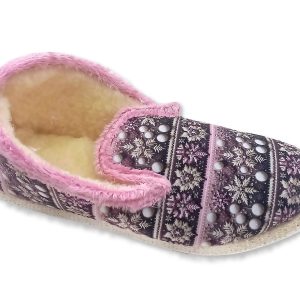 Charentaises de “l’Atelier Charentaises” – femme – “modèle Bella rose” – semelle feutre avec protection crêpe – fourré laine – TAILLES 37 à 41