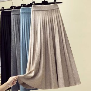 Jupe plissée mi-longue couleur unie