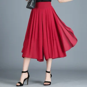 Jupe culotte mi-longue taille haute en mousseline