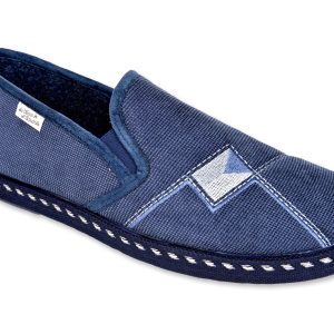 Chaussons fantaisies classiques “La Maison de l’Espadrille” – homme – bleu – “modèle Éric 6861” – intérieur doublé tissu très doux – semelles caoutchouc antidérapantes – TAILLES 40 – 43 – 44 – 46