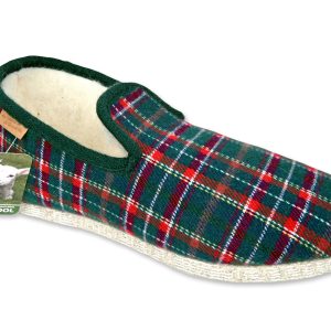 Chausson écossais “La Maison de l’Espadrille” – homme – vert – “modèle Sébastien F126” – semelles feutre 5 chaînes fourrés laine – TAILLES 39 – 42 – 43 – 44