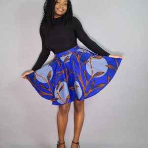 JUPE WAX COURTE – « Lily pomme de discorde bleu »