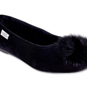 Ballerines – “La maison de l’Espadrille – femme – velours – noir – “modèle Pompom 6056” – tissus très souple – semelles caoutchouc antidérapantes – TAILLES 36 à 40