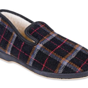 Chaussons écossais – gris – “modèle Michel” – intérieur fourré laine – Semelles caoutchouc antidérapant – TAILLES 43 – 45