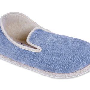 Charentaises de “l’Atelier Charentaises” – femme – “modèle Noah bleu” – semelle feutre avec protection crêpe – fourré laine – TAILLES 36 – 37 – 38 – 40 – 41