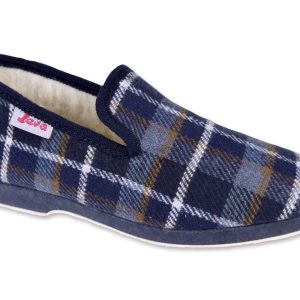 Chaussons JEVA ECOSSAIS – femme – marine – intérieur fourré laine – semelles caoutchouc antidérapantes – TAILLES 35 – 37 – 38 – 41