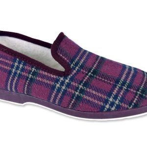 Chaussons JEVA ECOSSAIS – femme – bordeaux – intérieur fourré laine – semelles caoutchouc antidérapantes – TAILLES 37 – 39 – 40 – 41