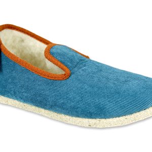Charentaise “Chausse Mouton” – femme – bleu – “modèle Cotelé” – semelles feutre – intérieur fourré laine – TAILLES 36 – 37 – 38 – 41
