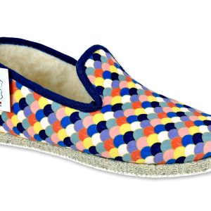 Charentaises “Chausse Mouton” – femme – marine – “modèle Rainbow” – semelles feutre avec protection crêpe – fourrés laine – TAILLES 37 – 39 – 41