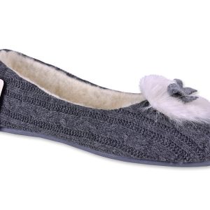 Ballerines – “La maison de l’Espadrille – femme – gris – “modèle Pompom 6059” – extérieur tricot – intérieur fourré laine – semelles caoutchouc antidérapantes TAILLES 36 à 41
