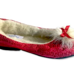Ballerines de “l’Atelier Charentaises” – femme – “modèle Berche rouge” – extérieur laine tricotée – fourré laine – semelles caoutchouc antidérapantes – TAILLES 37 – 38 – 39 – 40