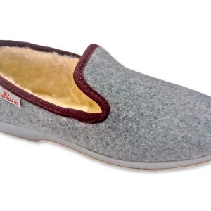 Chaussons JEVA UNIS – homme – Gris/Bordeaux – intérieur fourré laine – semelles caoutchouc antidérapantes – TAILLES 45 – 46