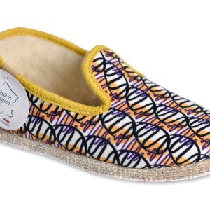 Charentaises “Chausse Mouton” – femme – jaune – “modèle Arlequin” – semelles feutre avec protection crêpe