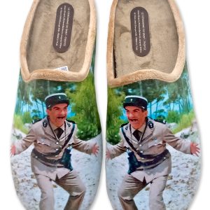 Mules cinéma “La Maison de l’Espadrille” – homme – modèle “Les Gendarmes de Saint-Tropez 6771 beige” – intérieur tissus velours – semelles caoutchouc antidérapantes et amovibles pour le nettoyage – TAILLES  41 – 42 – 43 – 44 – 45