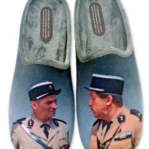 Mules cinéma “La Maison de l’Espadrille” – homme – modèle “Les Gendarmes de Saint-Tropez 6772 gris” – intérieur tissus velours – semelles caoutchouc antidérapantes et amovibles pour le nettoyage – TAILLES  42 – 43 – 44 – 45
